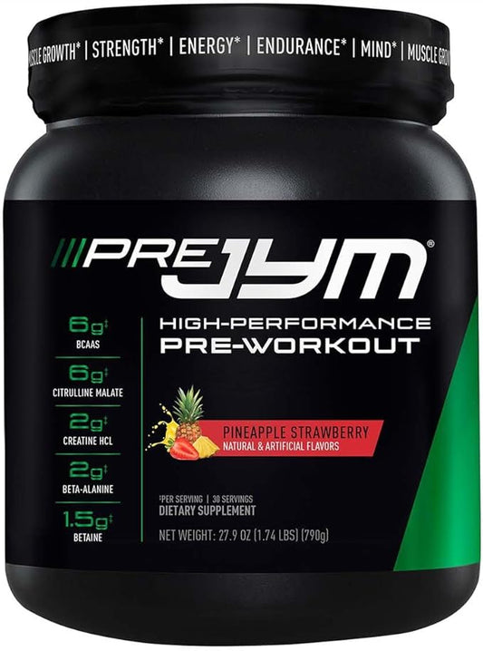 JYM Supplement Science Pre JYM Pineapple Strawberry Pre Workout Powder for Men & Women, BCAAs, Nootropics, Creatine HCI, Citrulline, Beta-Alanine, Betaine, Taurine, Huperzine, 30 Servings