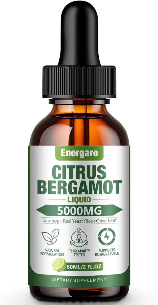 1 Pack Citrus Bergamot Liquid Drops, Bergamot Supplement for High Cholesterol - Soursop, Red Yeast Rice, Olive Leaf - All - Natural, Heart Immune Support & Antioxidant, Soursop Bitters Liquid，2 Fl Oz