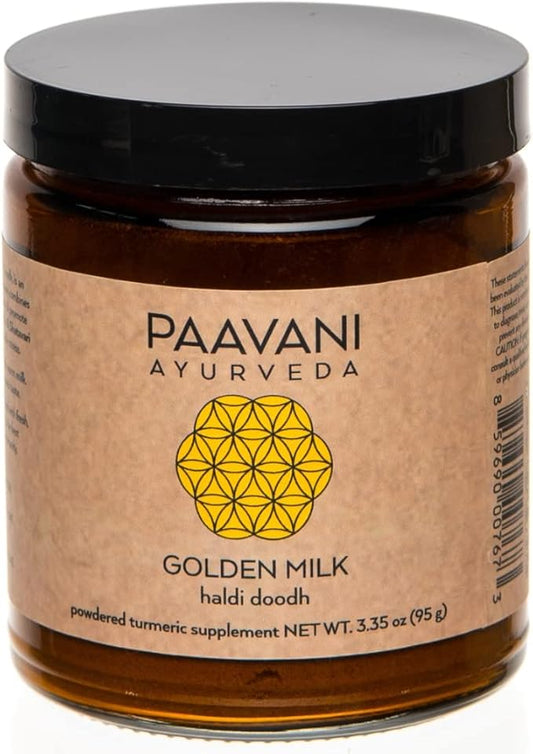 PAAVANI Ayurveda Golden Milk - Made in USA - Ayurvedic Turmeric & Ashwagandha Blend - Powdered Supplement - Haldi Doodh - 100% Organic - 38 Servings