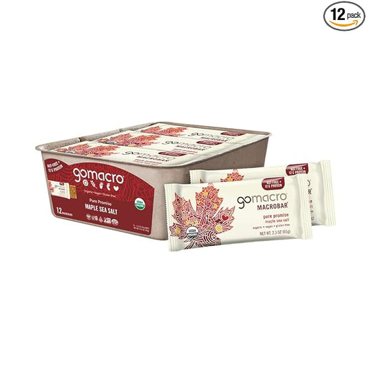 GoMacro MacroBar Organic Vegan Protein Bars - Maple Sea Salt (2.3 Ounce Bars, 12 Count)