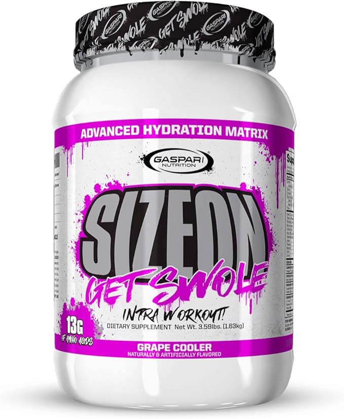 Gaspari Nutrition SizeOn, The Ultimate Hybrid Intra-Workout Amino Acid & Creatine Formula, Increased Muscle Volume & Muscle Recovery (Grape Cooler, 24 Servings)