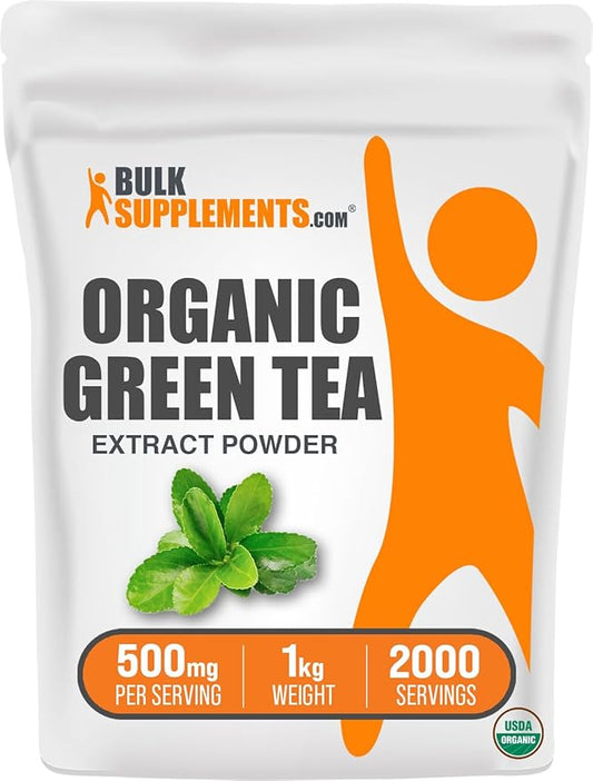 BulkSupplements.com Organic Green Tea Extract Powder - Herbal Supplement, Green Tea Supplement - Vegan & Gluten Free, 500mg per Serving, 1kg (2.2 lbs) (Pack of 1)
