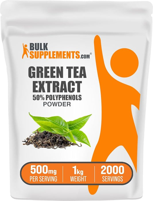 BulkSupplements.com Green Tea Extract Powder - 50% Polyphenol, Green Tea Supplement, Herbal Supplement - Gluten Free, 500mg per Serving, 1kg (2.2 lbs) (Pack of 1)