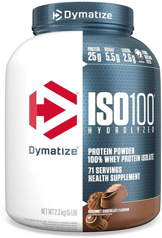 Dymatize ISO100 Hydrolyzed Protein Powder, 100% Whey Isolate Protein, 25g of Protein, 5.5g BCAAs, Gluten Free, Fast Absorbing, Easy Digesting, Gourmet Chocolate, 5 Pound