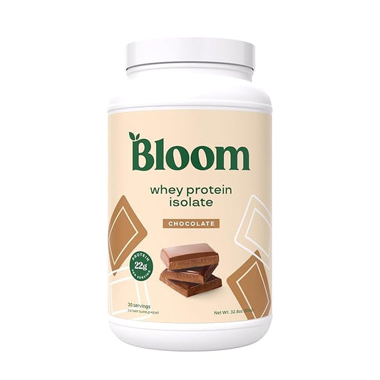 Bloom Nutrition Whey Isolate Protein Powder, Chocolate - Pure Iso Post Workout Recovery Drink Blend, Smoothie Mix with Digestive Enzymes for Gut Health - Low Carb, Keto & Zero Sugar Added