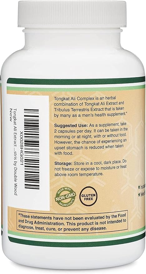 Tongkat Ali - 1000mg (2 Month Supply) - Men's Health - 200:1 Extract of (Longjack) Eurycoma Longifolia, with 20mg Tribulus Terrestris (Third Party Tested) by Double Wood