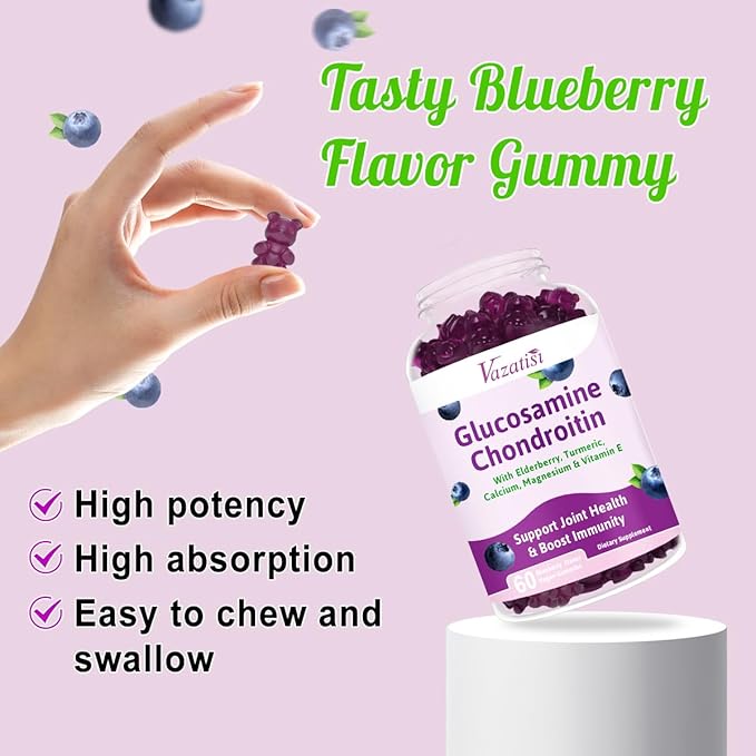 2 Pack Glucosamine Chondroitin Gummies - Glucosamine Chondroitin with MSM, Elderberry, Turmeric, Joint Support Supplement for Adults, Men & Women - Blueberry Flavor, 120 Cts