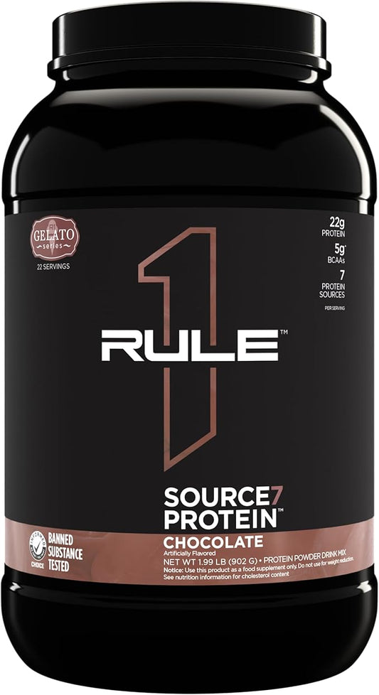 Source 7 Protein – Gelato-Inspired Flavors, Velvety Smooth Texture, 22g Sustained Protein with 10g EAAs from 7 Premium Sources (2 Pounds*, Chocolate)
