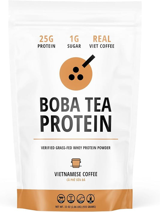 Boba Tea Protein Vietnamese Coffee | 25g Grass-Fed Whey Protein Isolate Powder | 112mg Caffeine | Gluten-Free & Soy-Free Bubble Tea Drink | Real Ingredients & Lactose-Free Protein Drink | 25 Servings