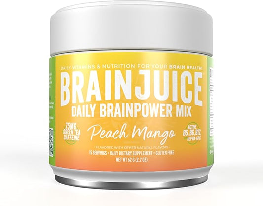 BrainJuice Active Pomegranate Acai Daily BrainPower Mix - 15 Servings (2.2 Oz, Peach Mango)