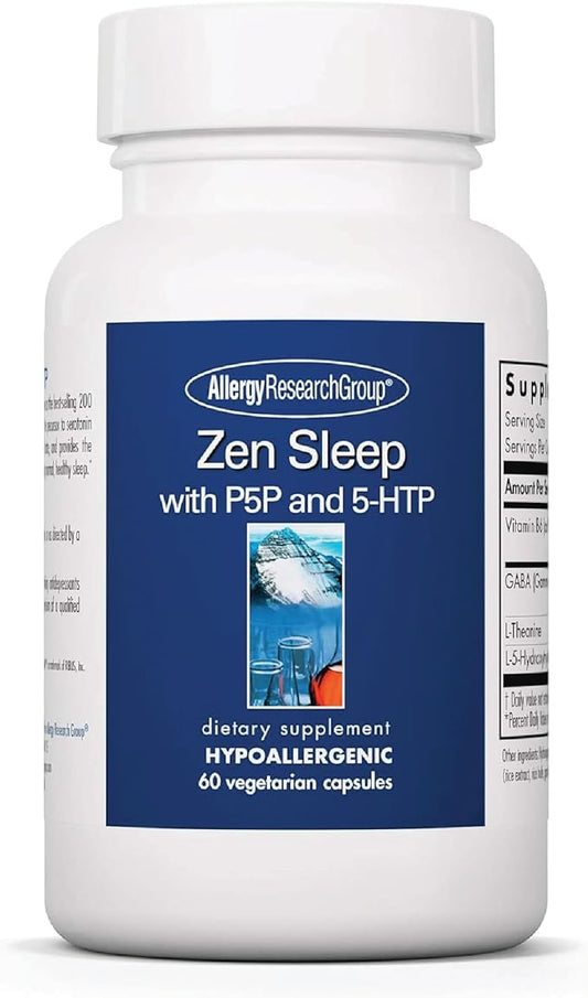 Allergy Research Group Zen Sleep Supplement - Supports Normal Healthy Sleep, P5P, 5-HTP, GABA, L-Theanine, Nervous System Balance, Hypoallergenic, Vegetarian Capsules - 60 Count
