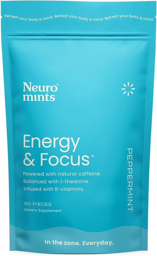 NeuroGum Energy Caffeine Mints (90 Pieces) - Sugar Free with L-theanine + Natural Caffeine + Vitamin B12 & B6 - Nootropic Energy & Focus Supplement for Women & Men - Keto & Vegan, Peppermint Flavor