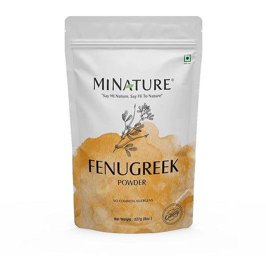 Mi Nature Fenugreek Powder - 100% Natural Trigonella Foenum Seeds - Pure Methi Powder for Cooking, Hair and Skin Care - 227g (8oz/0.5lb) Resealable Pouch