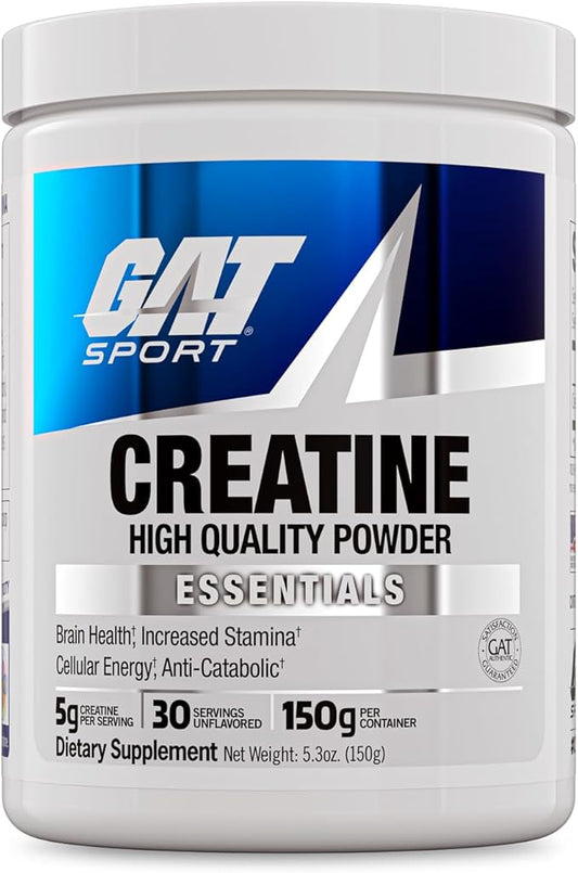 GAT SPORT Creatine Monohydrate Powder, 150 Grams, Strength, Brain Health, GLP1 Support Anti-oxidant, Endurance, for Men & Women, 1 Month Supply, Unflavored (30 Servings)