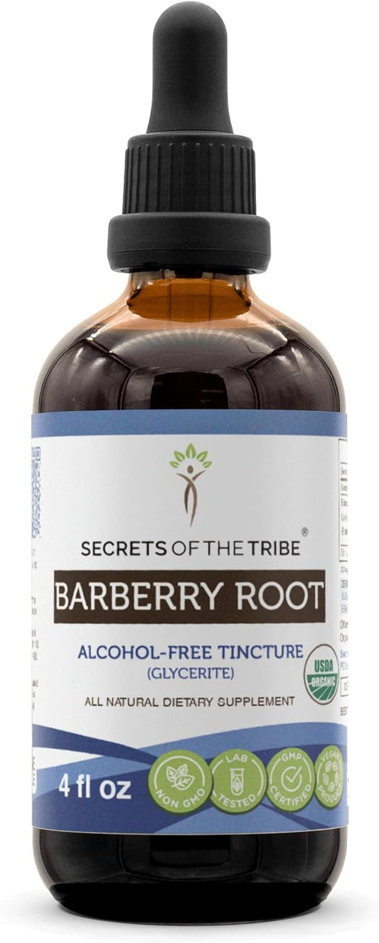 Secrets of the Tribe Barberry Root USDA Organic | Alcohol-Free Extract, High-Potency Herbal Drops | Made from 100% Certified Organic Barberry (Berberis vulgaris) Dried Root Bark (4 oz)