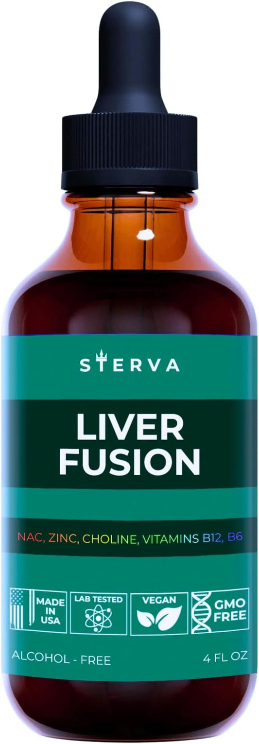 Liver Fusion Liquid Supplement - NAC, Choline, Zinc, Vitamins B12, B6 - Milk Thistle, Dandelion Tincture - Liver Detox and Repair - Silymarin Supplement - Drops - (4 Fl Oz)