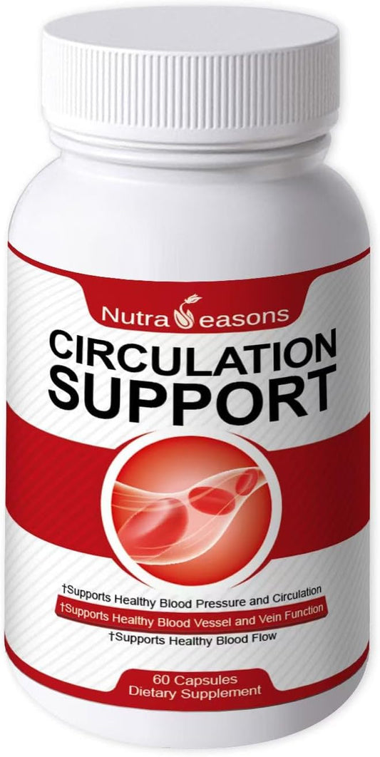 Circulation Support, 7-in-1 Blood Pressure Support w/VIT C, E, K2, Ginko Bilboa, Garlic, L-Arginine, Nattokinase, Energy, Heart Health, Muscle Growth, Healthy Veins & Vessels, 60 Count
