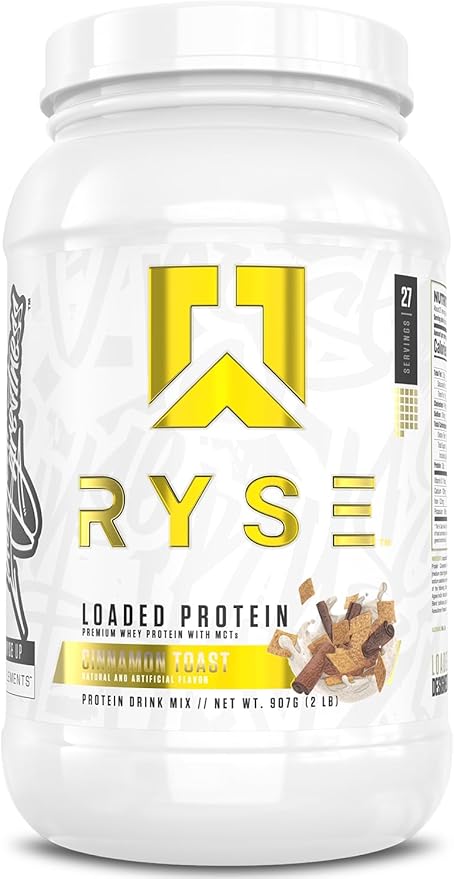 Ryse Loaded Protein Powder - Cinnamon Toast - 25g Whey Protein Isolate & Concentrate with Prebiotic Fiber & MCTs - Low Carb, Low Sugar, Digestive-Friendly - 27 Servings / 2 lb Tub