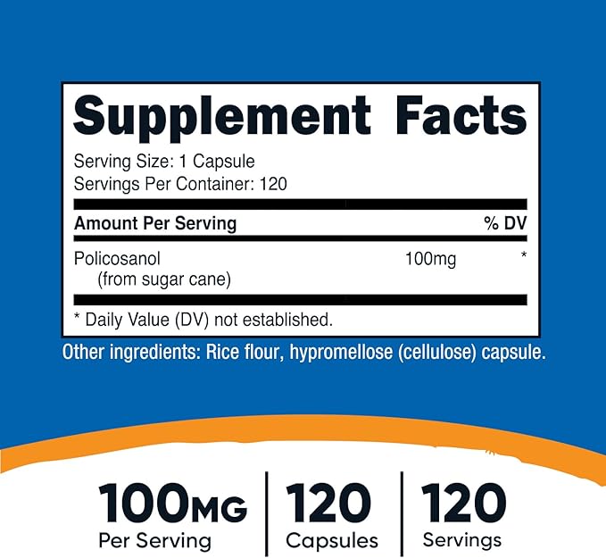 Nutricost Policosanol 100mg, 120 Capsules - Gluten Free, Non-GMO, and Vegetarian Friendly