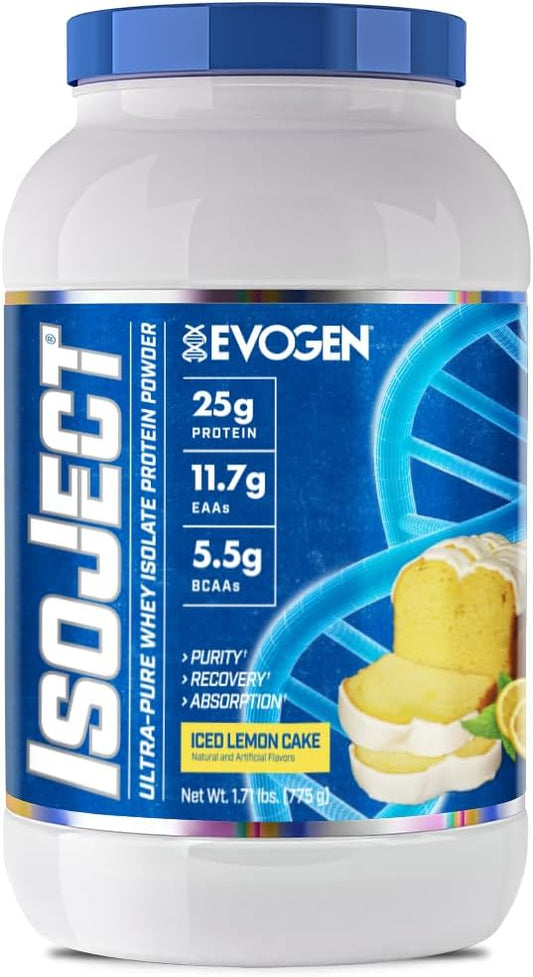 Evogen Isoject - Whey Protein Isolate | Ultra-Pure Whey Protein Powder with Ignitor Enzymes, BCAAs, and EAAs | Enhanced Absorption & Recovery | Ice Lemon Cake | 25 Servings