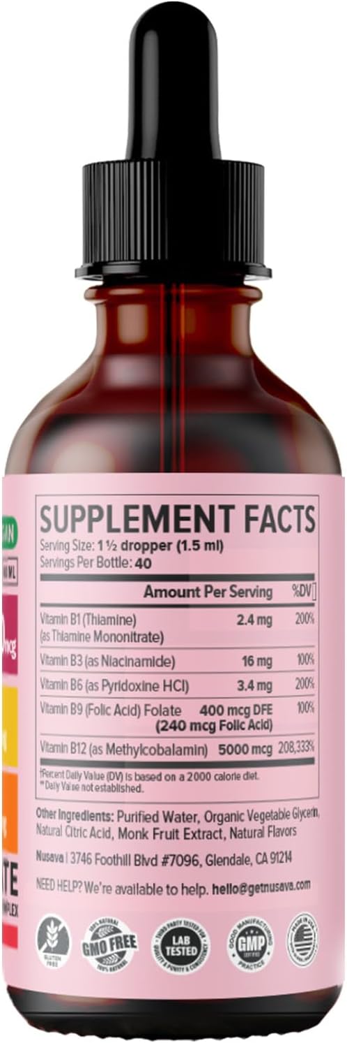 (4 Pack) Vitamin B12 and B6 Liquid Drops, B12 Sublingual Vitamin B Complex - B 12 Vitamin 5000mcg - B12 Methylcobalamin for Energy, Brain, and Heart Support with 27,200 mcg, Strawberry, 80 Servings
