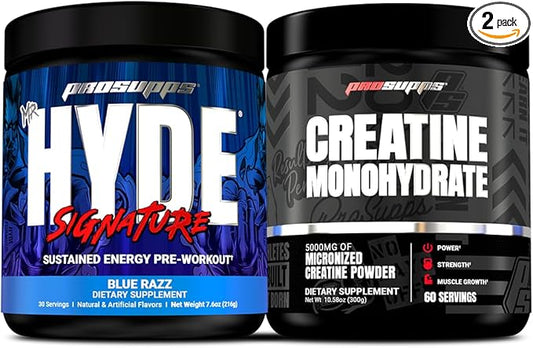 PROSUPPS Hyde Signature Sustained Pre-Workout, Blue Razz, 30-Servings and Creatine 300 Bundle