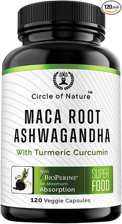Maca Root, Ashwagandha Root Extract, Capsules for Men & Women with Turmeric Curcumin and Bioperine 120 Capsules Made in USA
