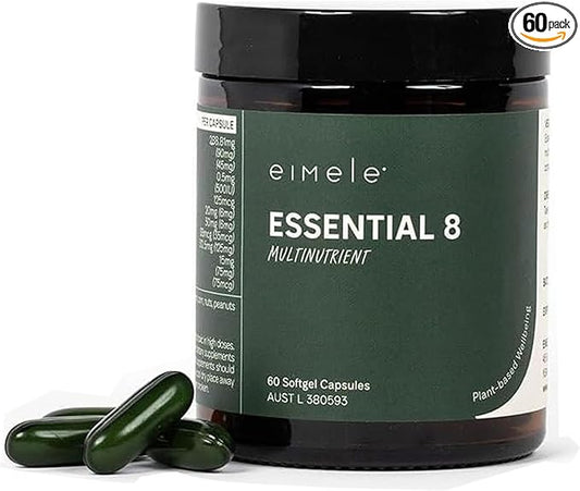 Essential 8 | Multivitamin for Energy & Immunity Support | 8 Essential Nutrients | Calcium, Vitamin B12, Omega3, Zinc, Iron, Vitamin D & More | Non-GMO, Vegan, GF | 30 Servings (60 Softgel Capsules)