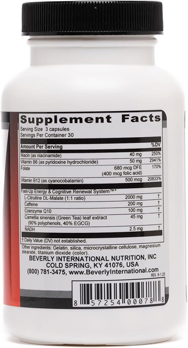 Beverly International Fast-Up, 90 Capsules. Feel-Better, Get Clarity, Clear Focus-Brain Booster. Ups Mood, New Energy, Pre-Workout Fuel, Motivation and Cognitive Performance in Moments.