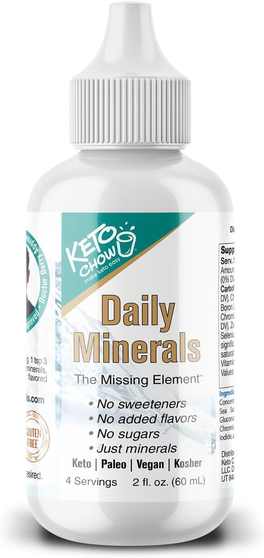 Keto Chow - Daily Minerals Drops - Promotes Electrolyte Balance - Copper, Magnesium, Chromium, Zinc, Boron, & Selenium - Zero Sugar - Keto Friendly - Gluten Free - Vegan - Non GMO - Travel Size - 2 oz