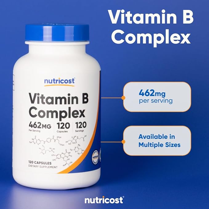 Nutricost High Potency Vitamin B Complex 462mg, 120 Capsules - with Vitamin C - Energy Complex