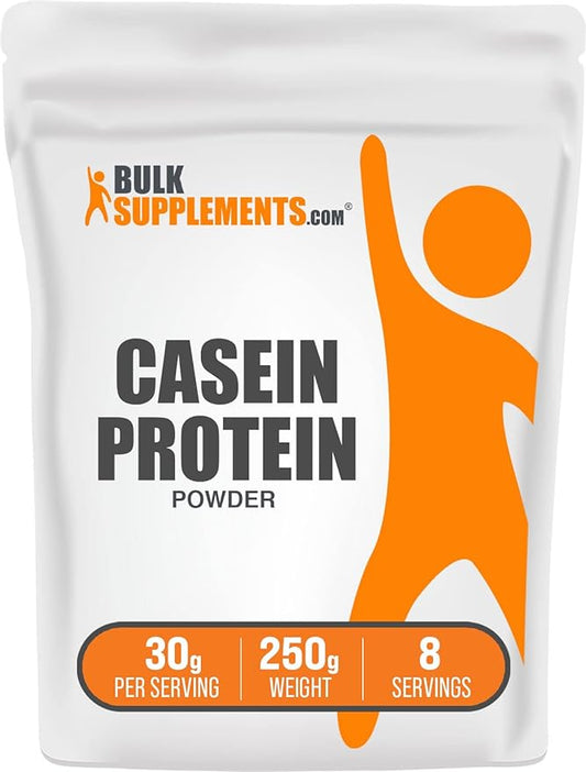 BulkSupplements.com Casein Protein Powder - Micellar Casein Powder, Slow Digesting Protein - Unflavored & Gluten Free, 30g per Serving, 250g (8.8 oz) (Pack of 1)