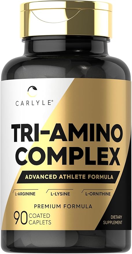 Carlyle Tri-Amino L-Arginine L-Ornithine L-Lysine Supplement | 90 Caplets | Vegetarian, Non-GMO, Gluten Free