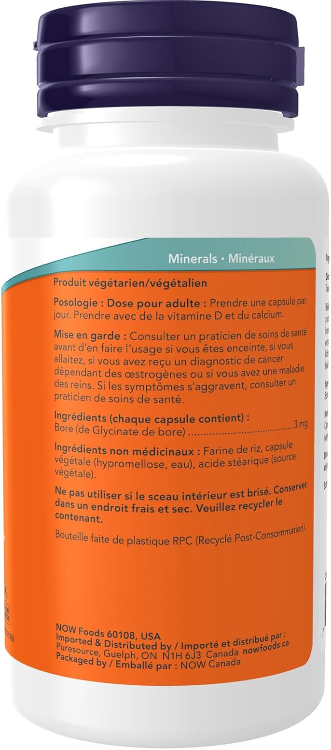 NOW Foods Supplements, Boron 3 mg (Bororganic Glycine), Structural Support*, 100 Veg Capsules