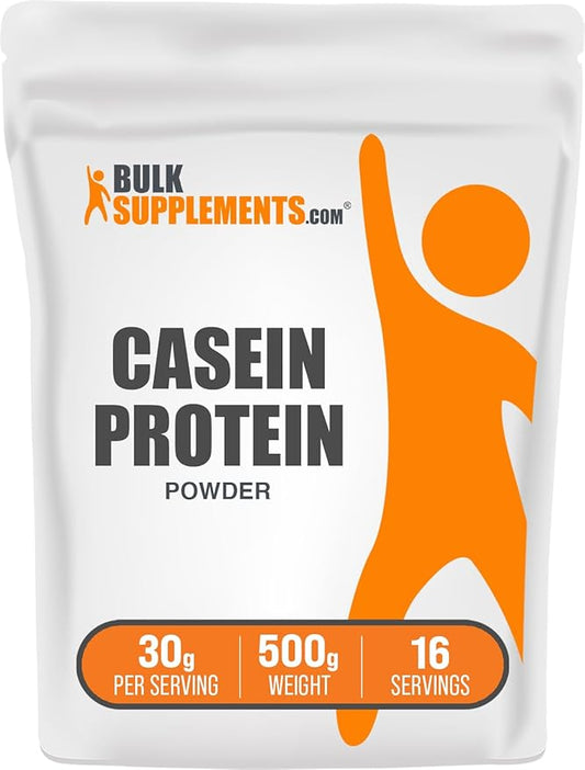 BulkSupplements.com Casein Protein Powder - Micellar Casein Powder, Slow Digesting Protein - Unflavored & Gluten Free, 30g per Serving, 500g (1.1 lbs) (Pack of 1)
