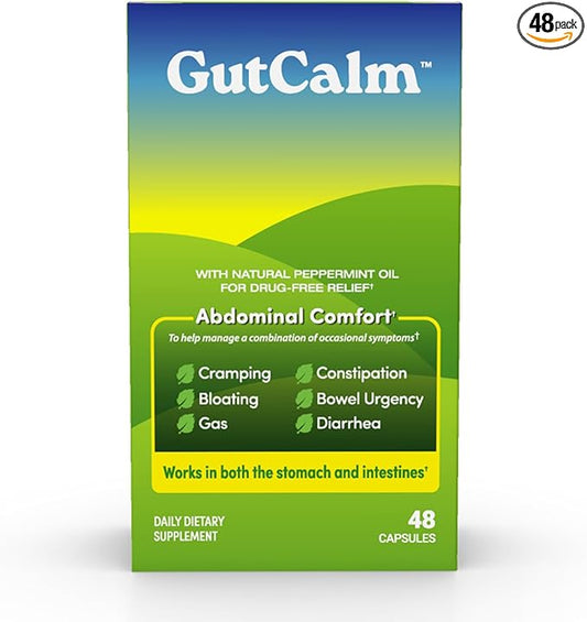GutCalm Gut Health Supplements - Bloating, Gas, Digestive Pain and IBS Supplement with Peppermint Oil - 48/ct