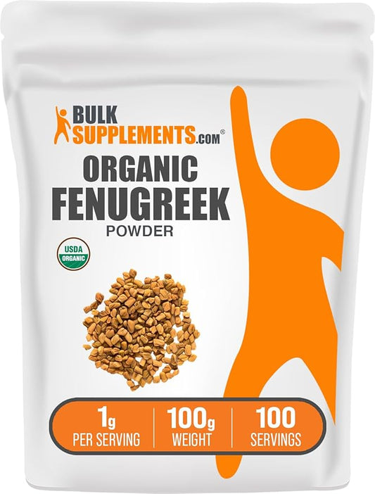 BulkSupplements.com Organic Fenugreek Powder - from Organic Fenugreek Seeds, Trigonella foenum-graecum - Gluten Free, 1g per Serving, 100g (3.5 oz) (Pack of 1)