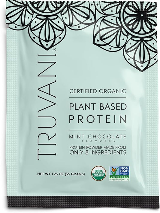 Truvani Vegan Pea Protein Powder | Mint Chocolate | 20g Organic Plant Based Protein | 1 Serving | Keto | Gluten & Dairy Free | Low Carb | No Added Sugar