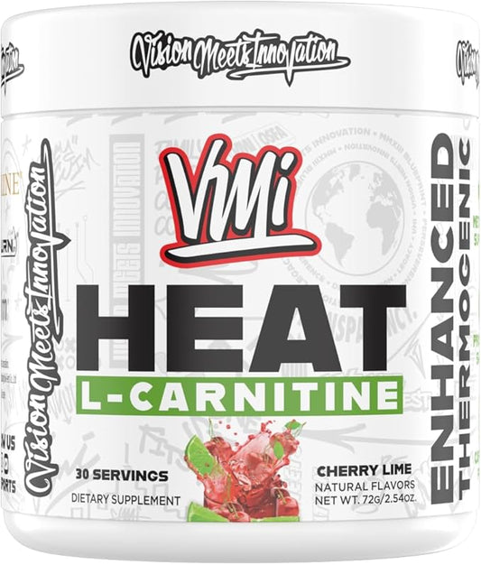Heat L-Carnitine Powder Enhanced Thermogenic | 1500 mg L-Carnitine | Maximum Absorption Formula | Great Taste for Men & Women | 30 Servings (30 Serving, Cherry Lime)