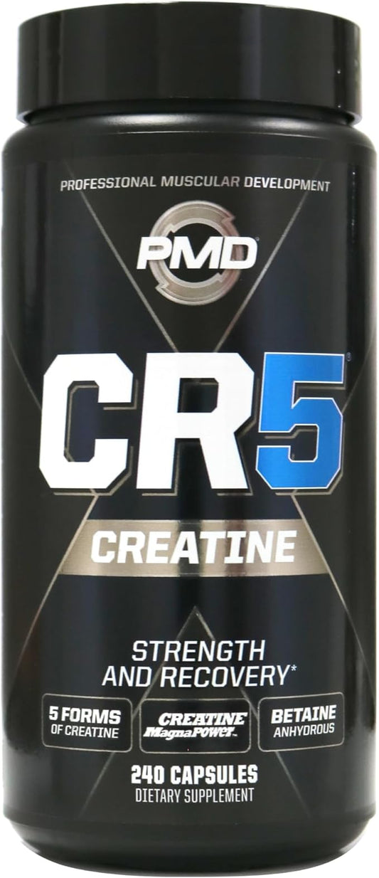 PMD Sports CR5 Professional Creatine Complex - Improved Recovery, Reduce Soreness, Lean Muscle Mass Gainer - Power 5 Creatine Blend for Strength, Endurance, and Recovery (240 Creatine Capsules)