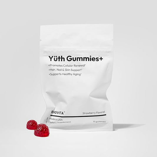 BIGVITA Yuth Gummies + | Spermidine Gummies for Hair Growth, Skin & Nails | High-Purity Spermidine Supplement for Cellular Renewal & Anti-Aging | Collagen Support with Vitamin C & Vitamin A