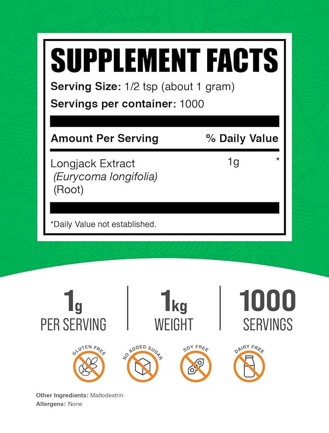 BulkSupplements.com Longjack Extract Powder - Tongkat Ali Extract, Tongkat Ali for Men & Women - Gluten Free, 1g per Serving, 1kg (2.2 lbs) (Pack of 1)