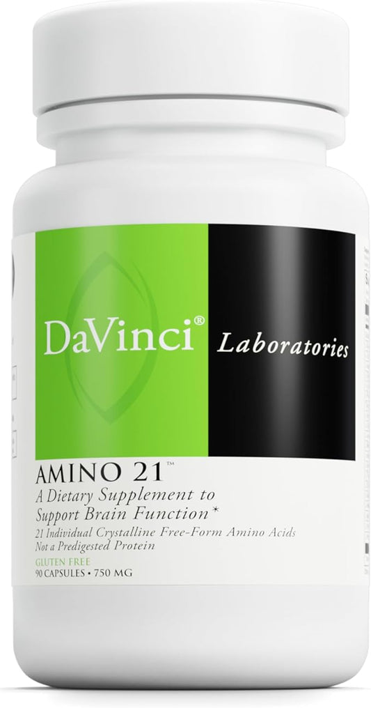DAVINCI Labs Amino 21 - Supports Brain Function & Muscle Metabolism* - Amino Acid Dietary Supplement with L-Glutamine, L-Lysine HCl, Tyrosine, L-Arginine and More - Gluten-Free - 90 Capsules, 750 mg