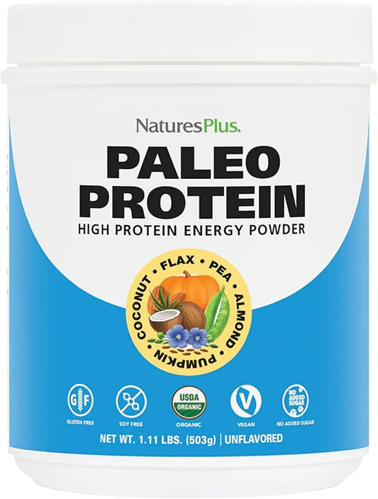 NaturesPlus Organic Paleo Protein - 1.49 lbs, 20 g Protein, Vegan Protein Powder - Unflavored, Unsweetened - Certified Organic High Protein Energy Protein - Vegetarian, Gluten-Free - 15 Servings