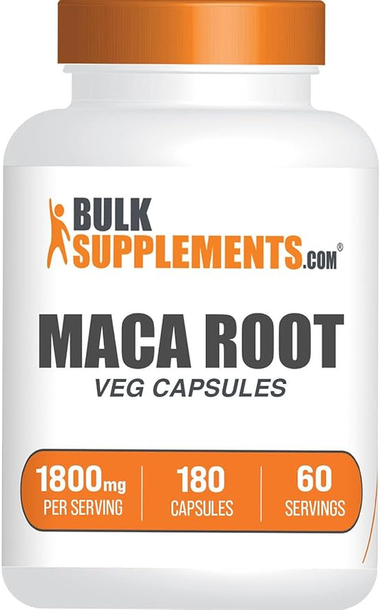 BulkSupplements.com Maca Root Capsules - Maca Supplement, Herbal Supplement, Superfood Supplement - Vegan & Gluten Free, 3 Veg Capsules per Serving, 180 Count (Pack of 1)