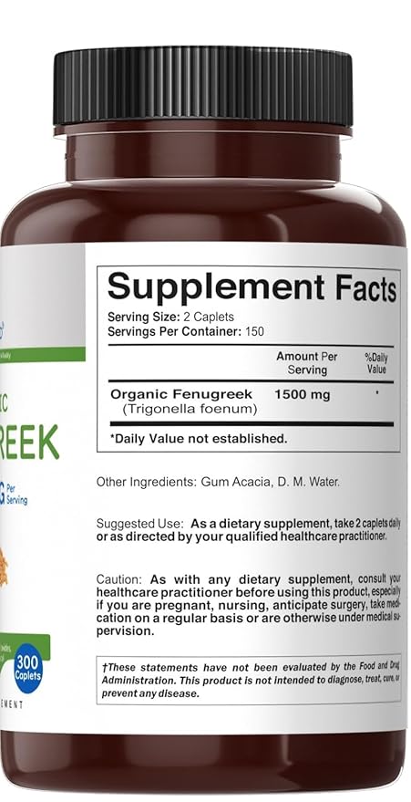 Brieofood Organic Fenugreek 1500mg, 150 Servings, Vegetarian, Gluten Free, 300 Vegetarian Tablets