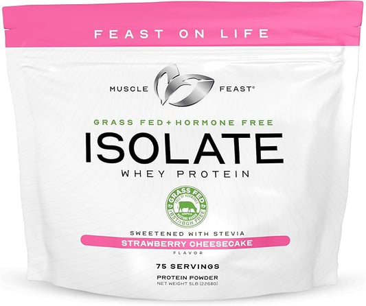 Muscle Feast Grass-Fed Whey Protein Isolate, All Natural Hormone Free Pasture Raised, Strawberry Cheesecake, 5lb