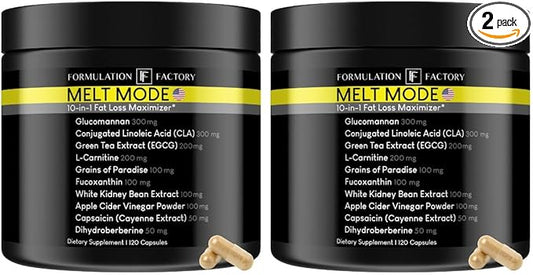 Melt Mode 10 in 1 Weight Management Supplement, Metabolism Booster & Natural Appetite Suppressant, Infused with Green Tea, L-Carnitine, CLA, Glucomannan & More 240 Count (Pack of 2)