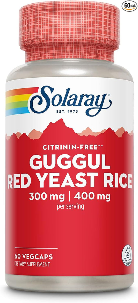SOLARAY Guggul Gum Extract & Red Yeast Rice | Healthy Cardiovascular Function Support | Ancient Chinese Medicine & Ayurvedic Medicine Combo | 60ct