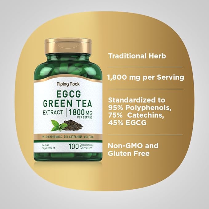 Piping Rock EGCG Green Tea Extract 1800 mg | 100 Capsules | Standardized Supplement | Non-GMO, Gluten Free
